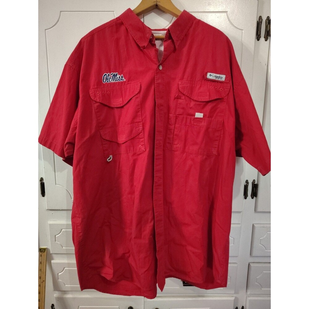 Ole Miss Rebels Shirt Columbia PFG Mens Size XL Short Sleeve Red w Logo